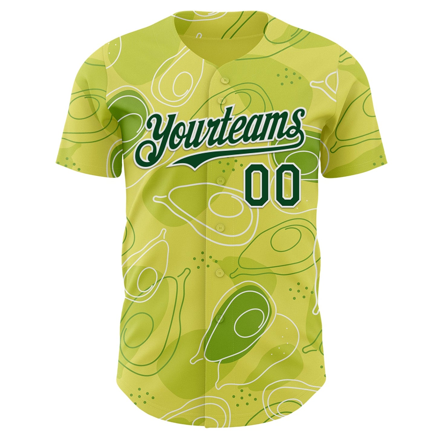 Custom Green-White Foodie Avocado Authentic Baseball Jersey view 2