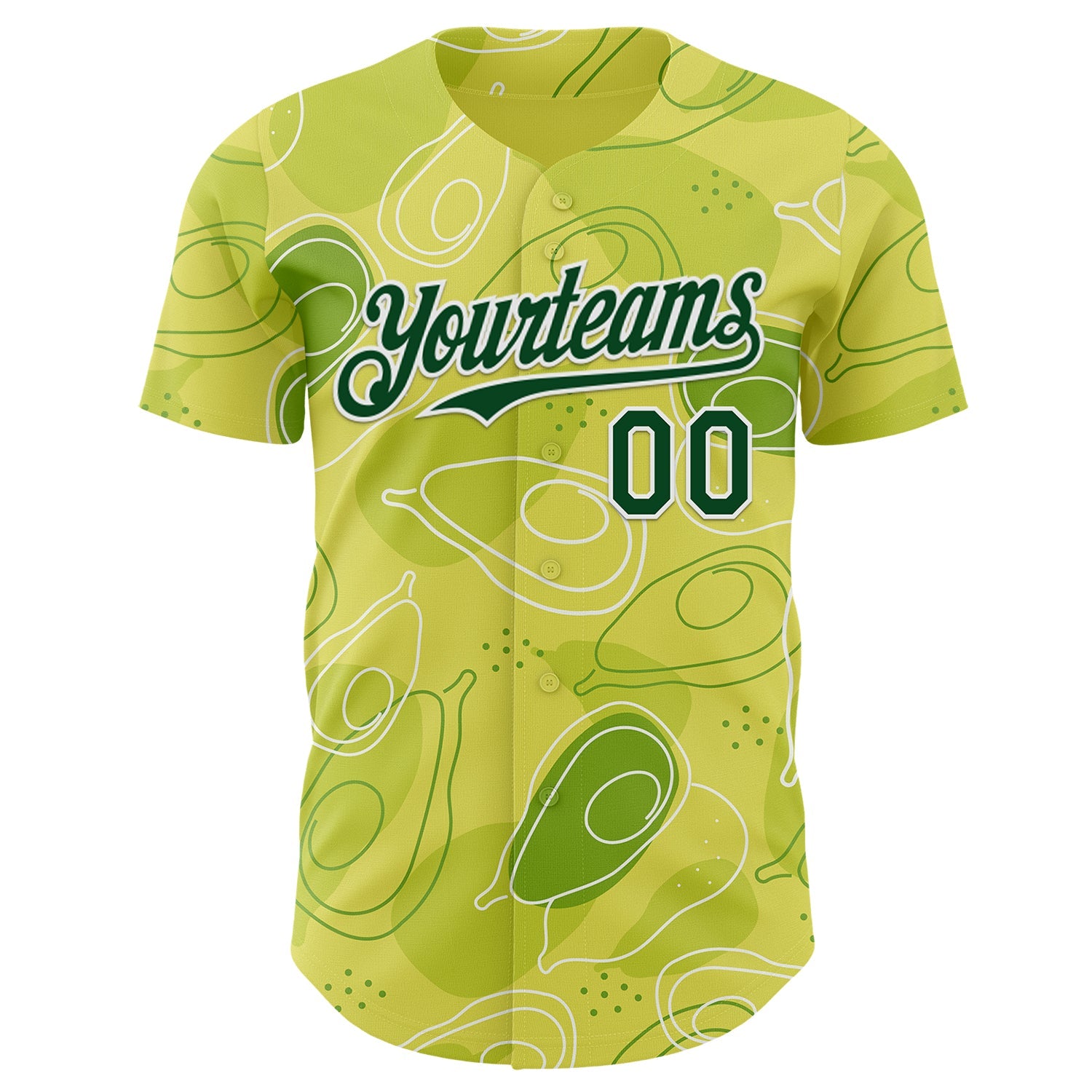 Custom Green-White Foodie Avocado Authentic Baseball Jersey view 2