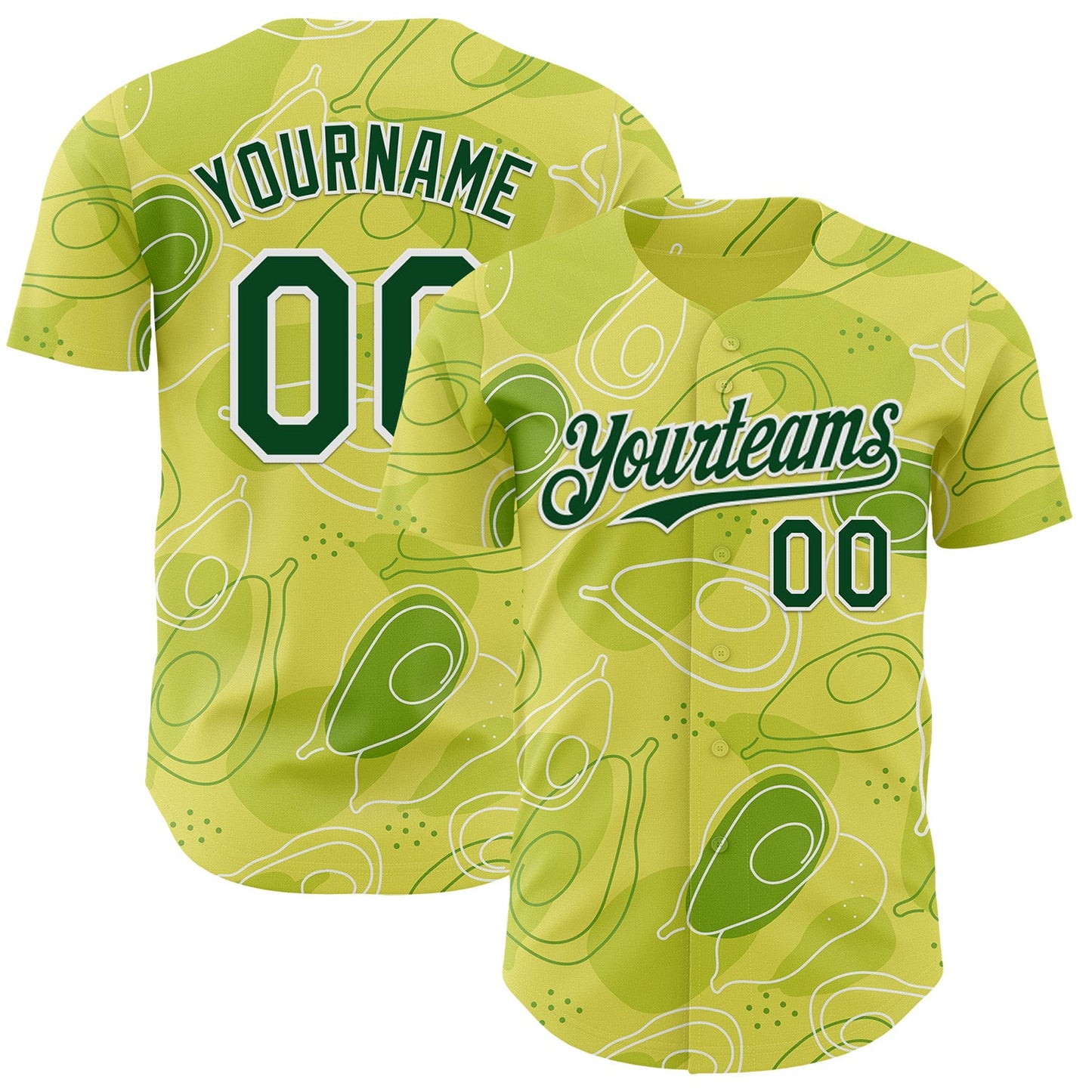 Custom Green-White Foodie Avocado Authentic Baseball Jersey - Main View