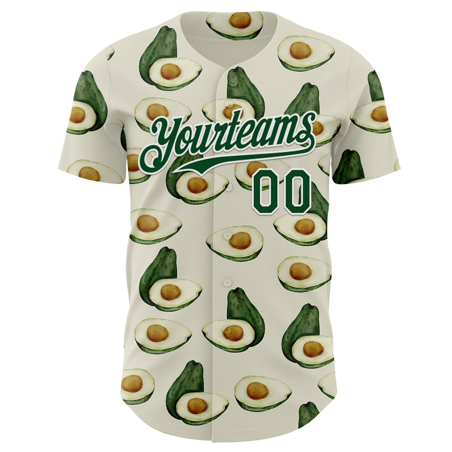 Custom Cream Green-White Foodie Avocado Authentic Baseball Jersey view 2