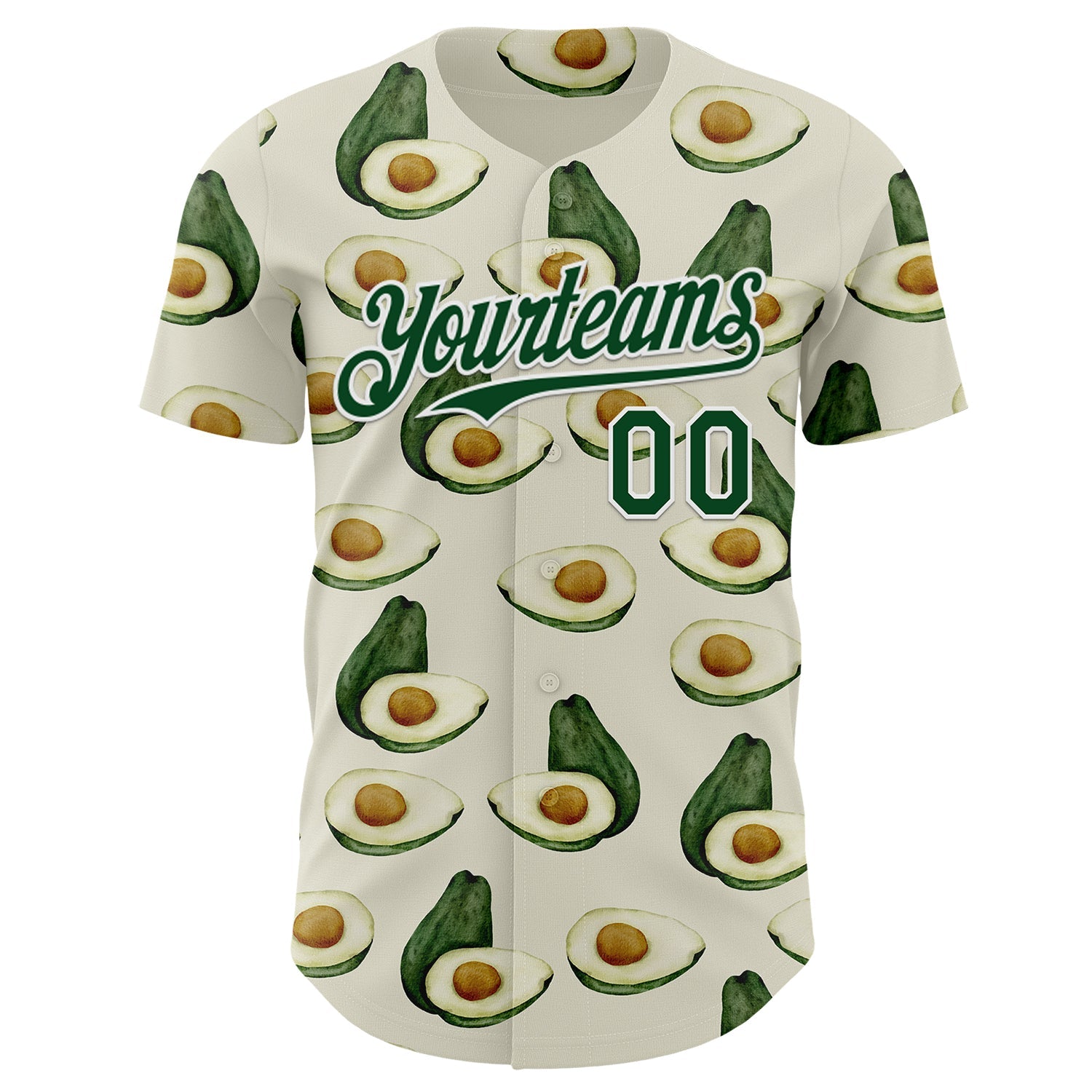Custom Cream Green-White Foodie Avocado Authentic Baseball Jersey view 2