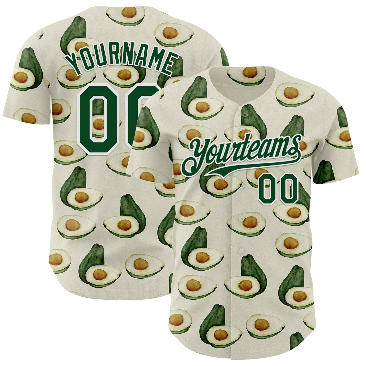 Custom Cream Green-White Foodie Avocado Authentic Baseball Jersey - Main View