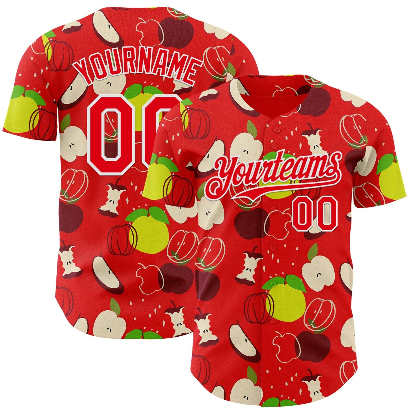 Custom Fire Red-White Foodie Apples & Pears Authentic Baseball Jersey - Main View