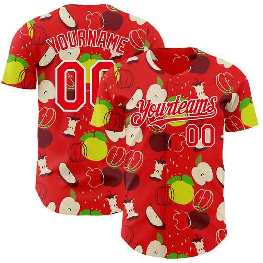 Custom Fire Red-White Foodie Apples & Pears Authentic Baseball Jersey - Main View