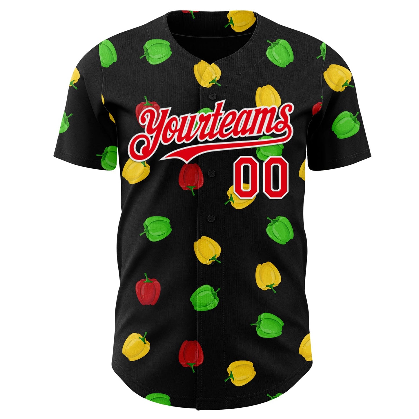 Custom Black Fire Red-White Foodie Bell Pepper Authentic Baseball Jersey view 2