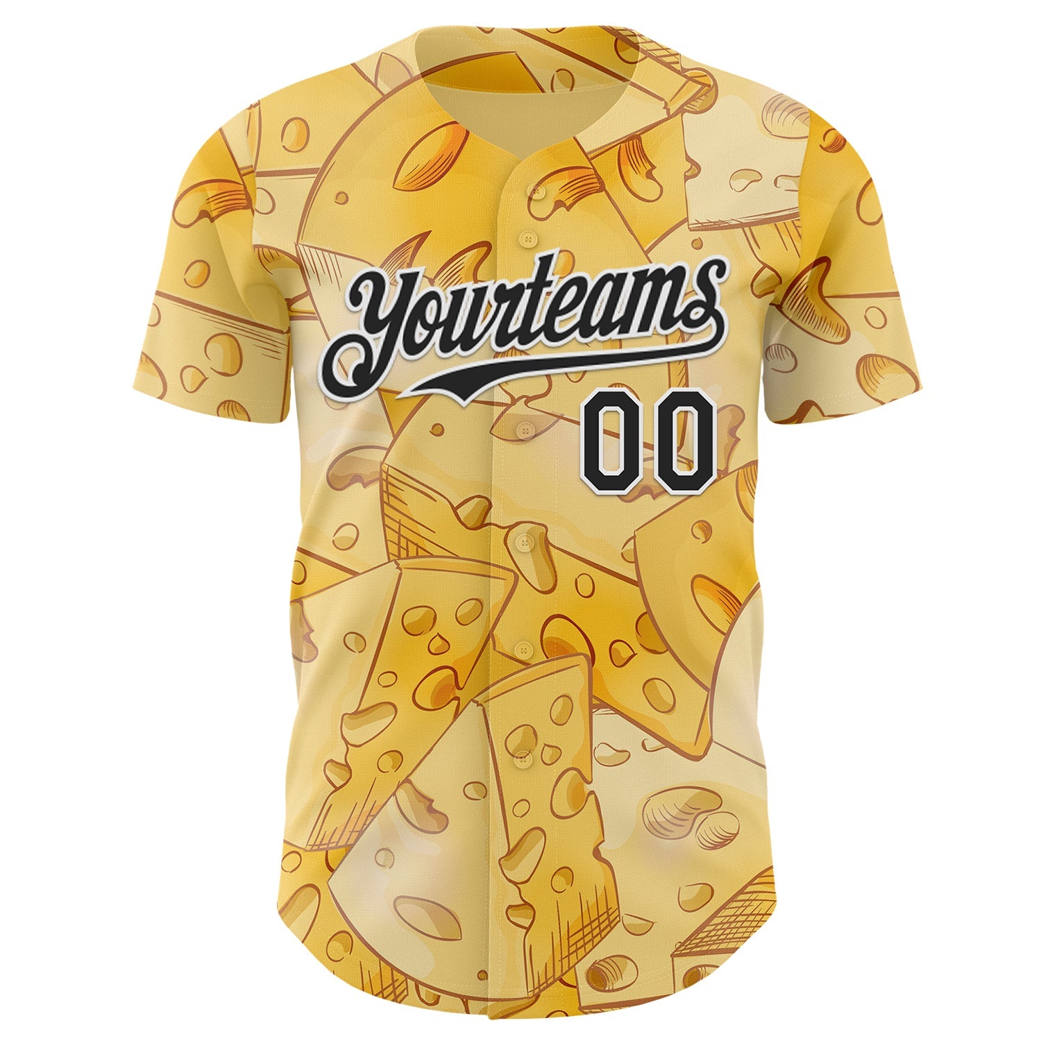 Custom Yellow Black-White Foodie Cheese Authentic Baseball Jersey view 2