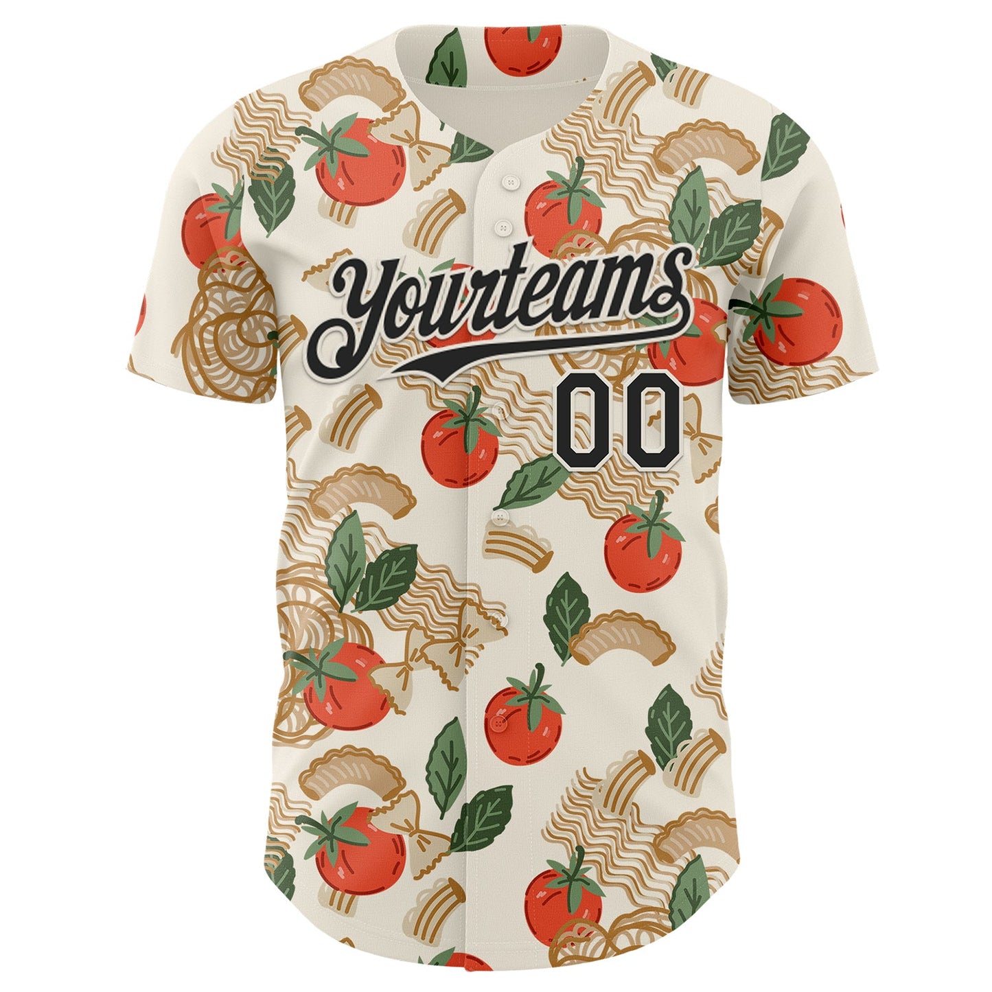 Custom Cream-Black Foodie Tomato Pasta Authentic Baseball Jersey view 2