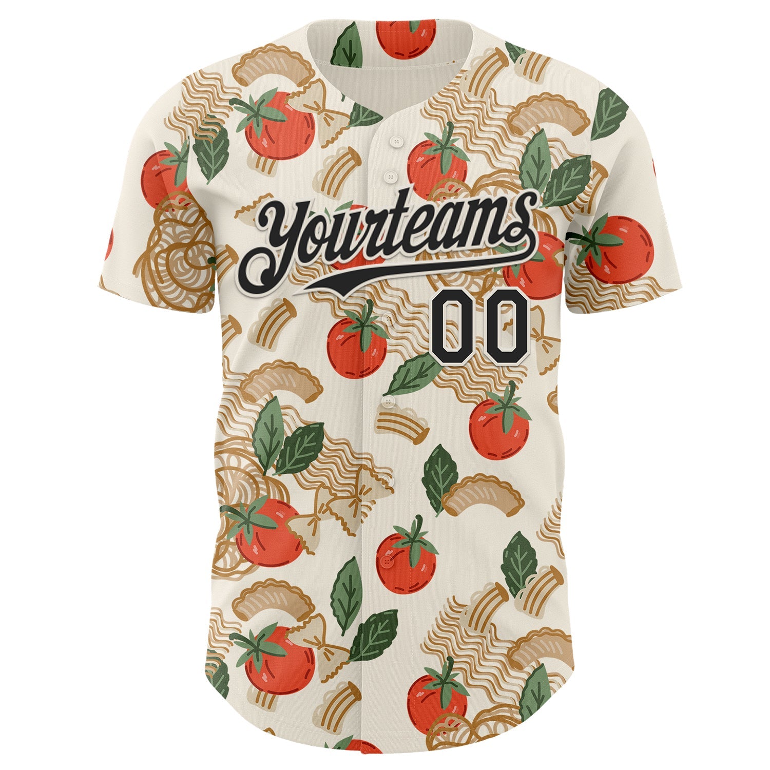 Custom Cream-Black Foodie Tomato Pasta Authentic Baseball Jersey view 2