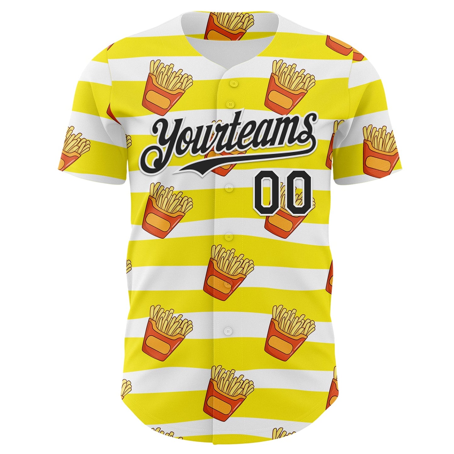 Custom Yellow Black-White Foodie Fries Authentic Baseball Jersey view 2