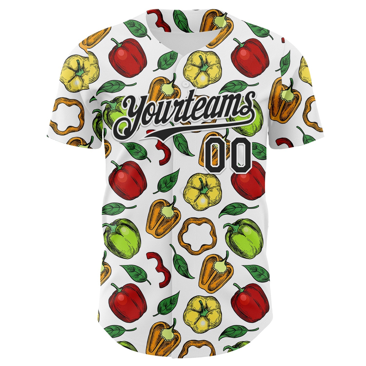Custom White-Black Foodie Bell Pepper Authentic Baseball Jersey view 2