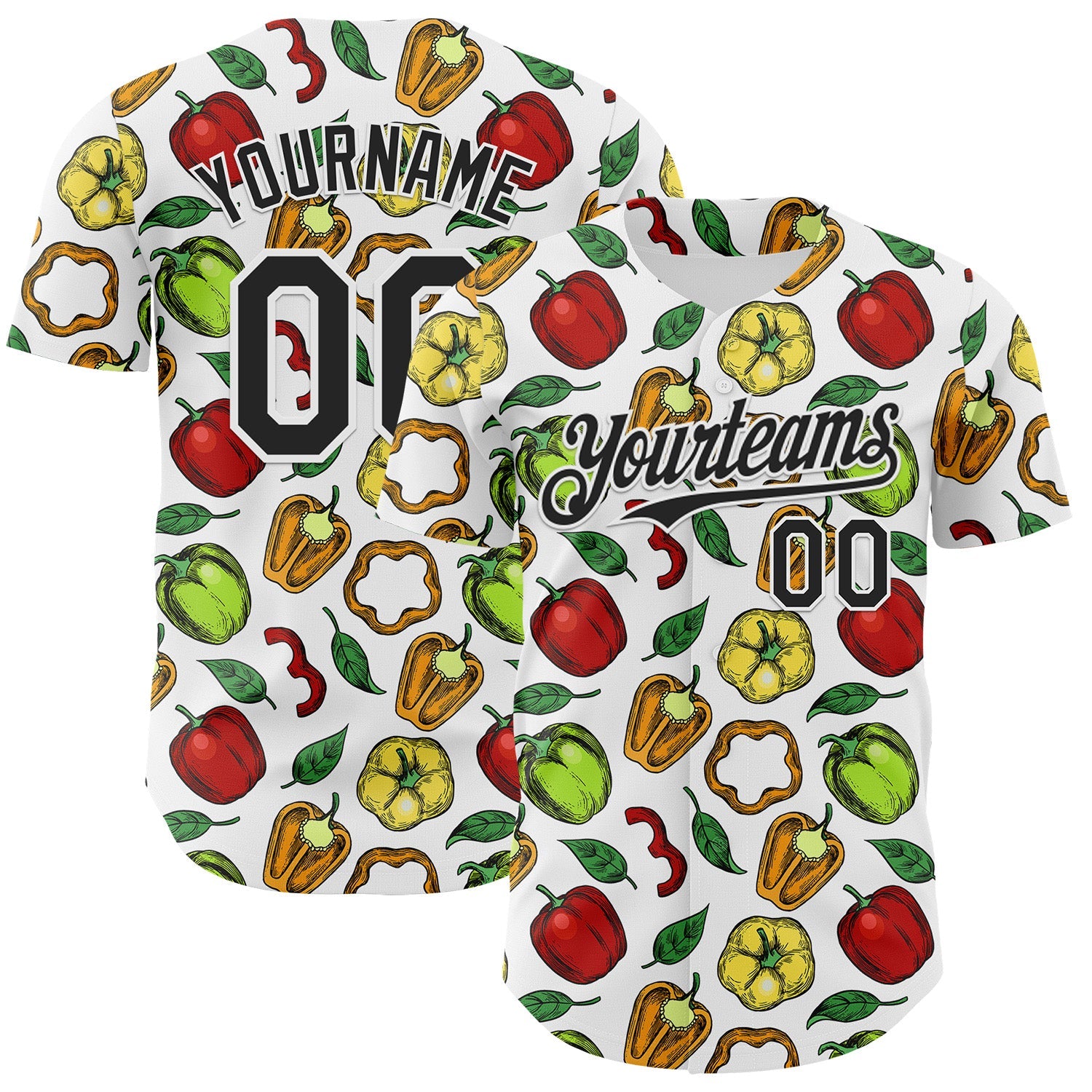 Custom White-Black Foodie Bell Pepper Authentic Baseball Jersey - Main View