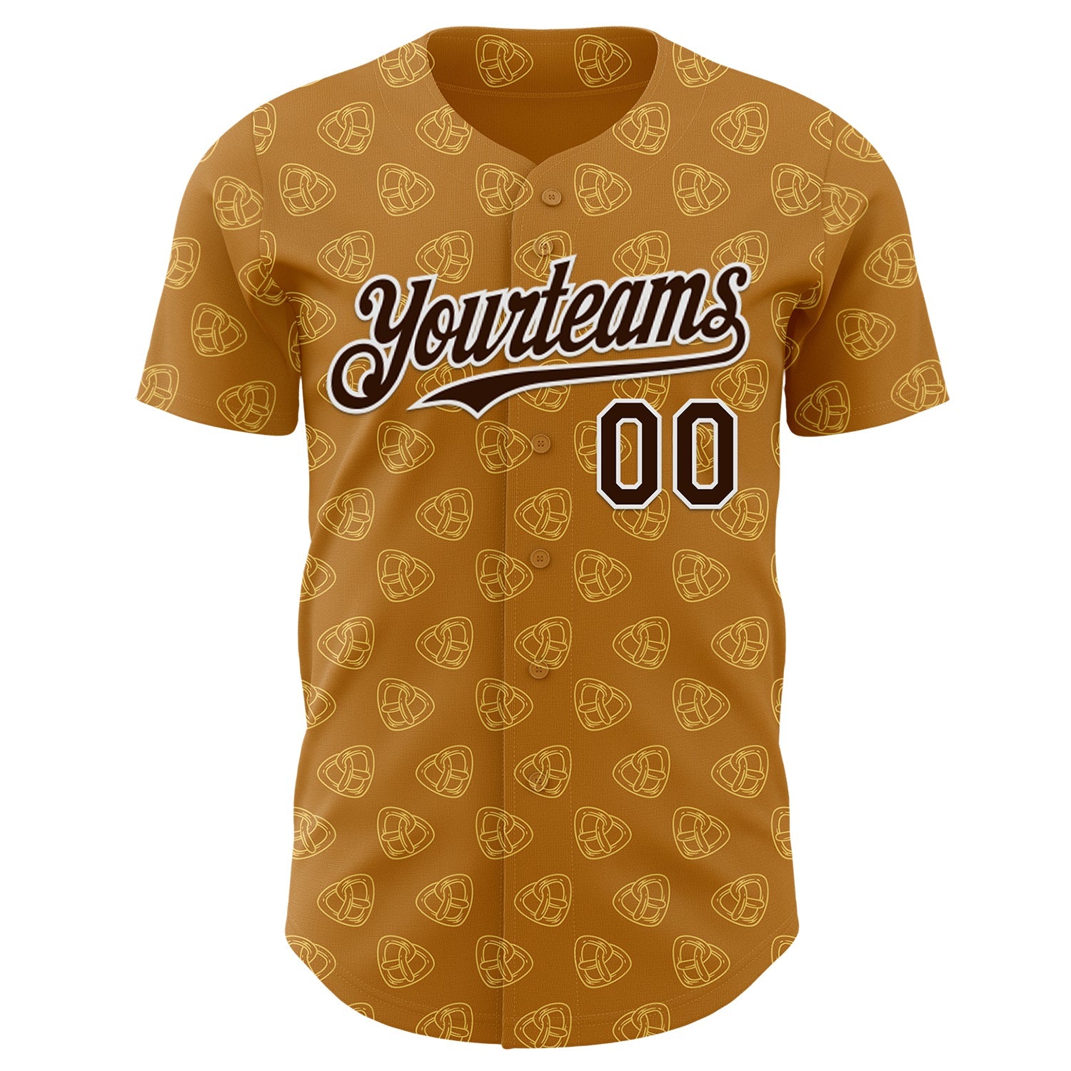 Custom Yellow Brown-White Foodie Pretzel Authentic Baseball Jersey view 2