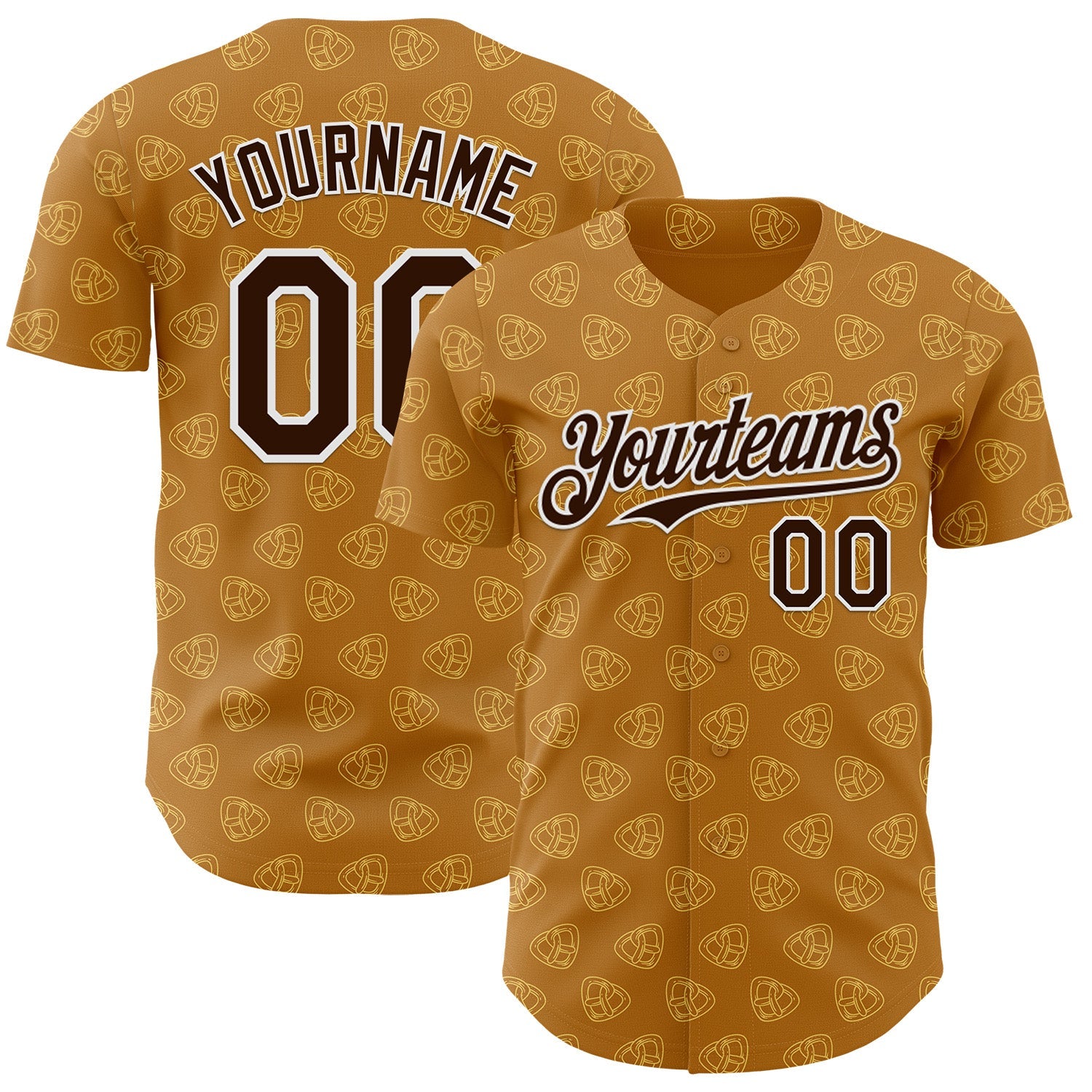 Custom Yellow Brown-White Foodie Pretzel Authentic Baseball Jersey - Main View