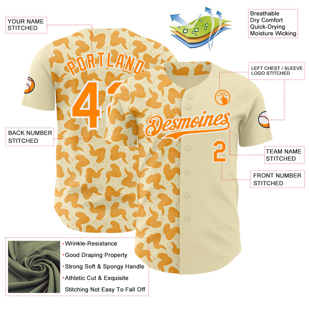 Custom Cream Bay Orange-White Foodie Fried Chicken Authentic Baseball Jersey view 3