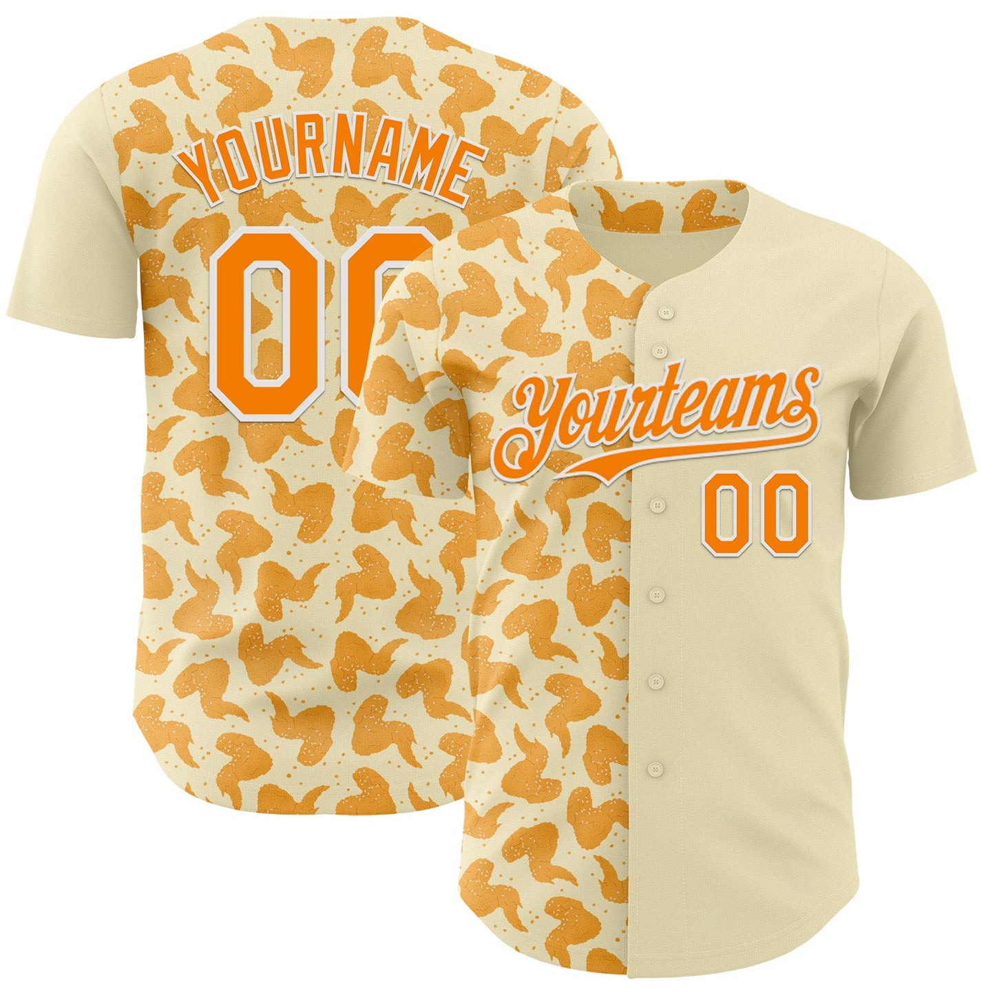Custom Cream Bay Orange-White Foodie Fried Chicken Authentic Baseball Jersey - Main View