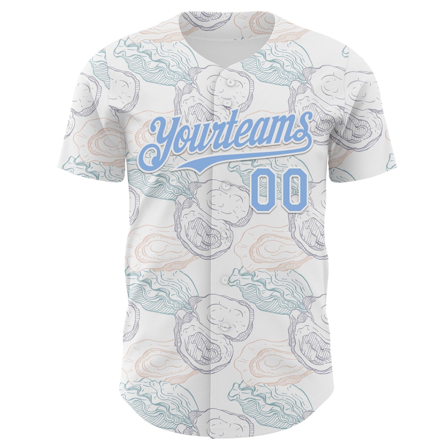 Custom White-Light Blue Foodie Oysters Authentic Baseball Jersey view 2