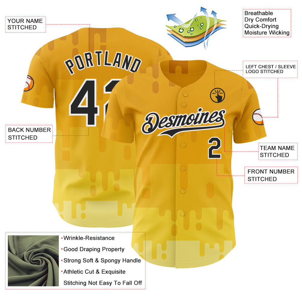 Custom Yellow Black-White Foodie Cheese Authentic Baseball Jersey view 3