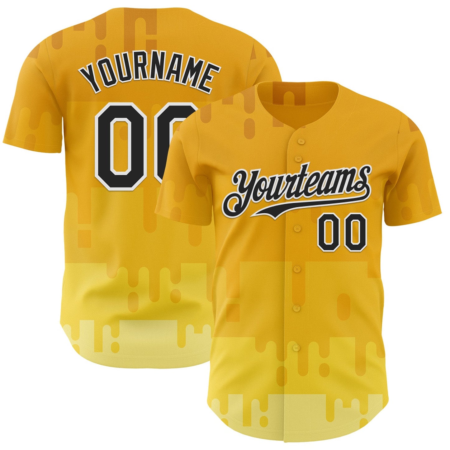 Custom Yellow Black-White Foodie Cheese Authentic Baseball Jersey - Main View