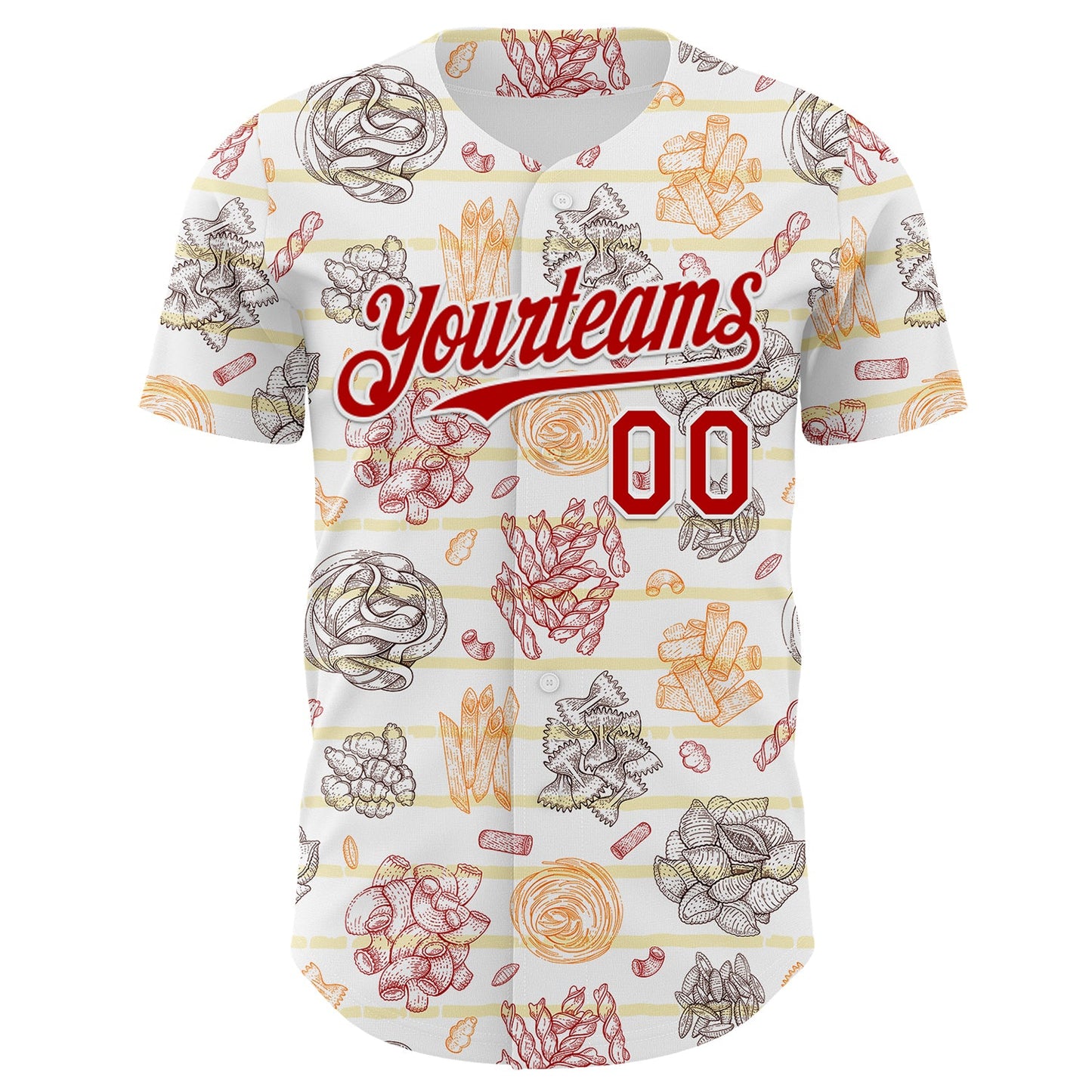Custom White-Red Foodie Pasta Spaghetti & Macaroni Authentic Baseball Jersey view 2