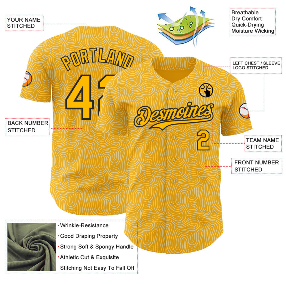 Custom Gold-Black Foodie Pasta Spaghetti Authentic Baseball Jersey view 3