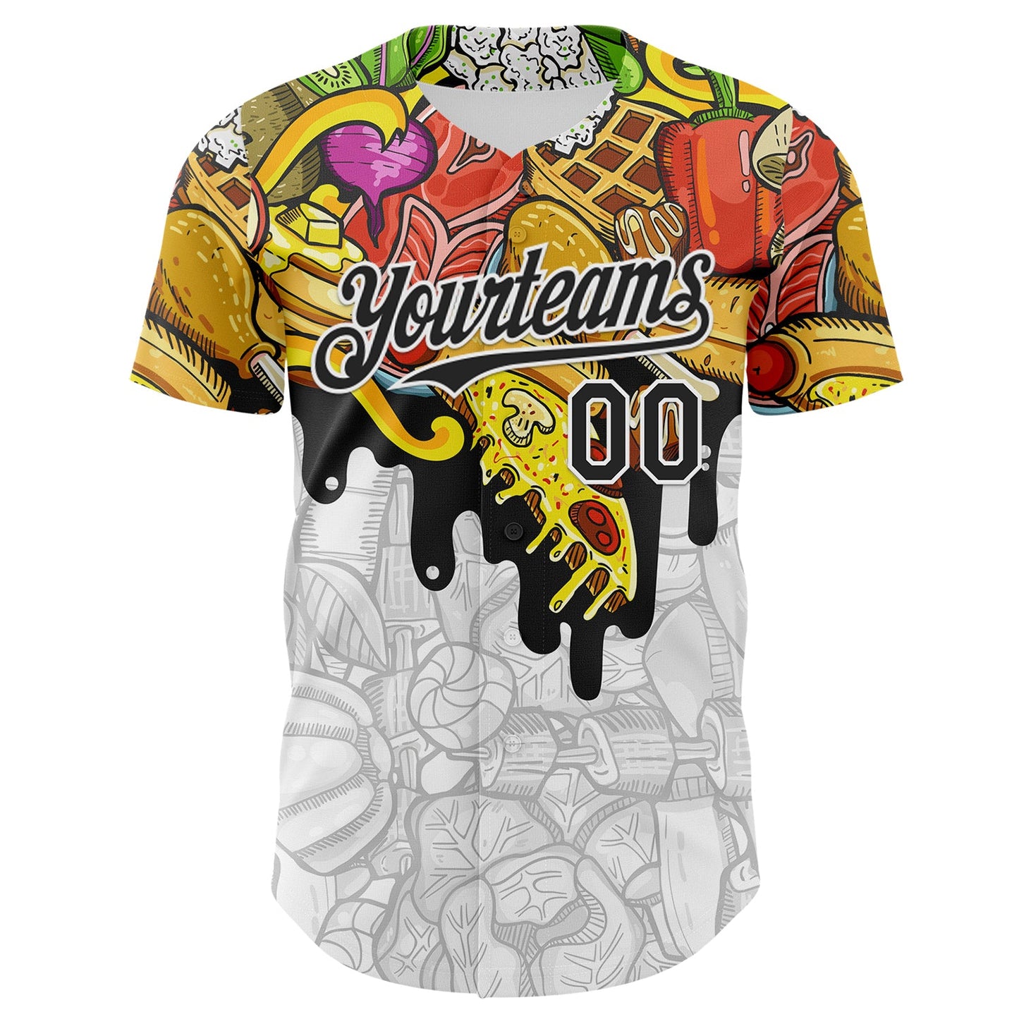 Custom White-Black Foodie American Cuisine Fast Food Burger Fries & Pizza Authentic Baseball Jersey view 2