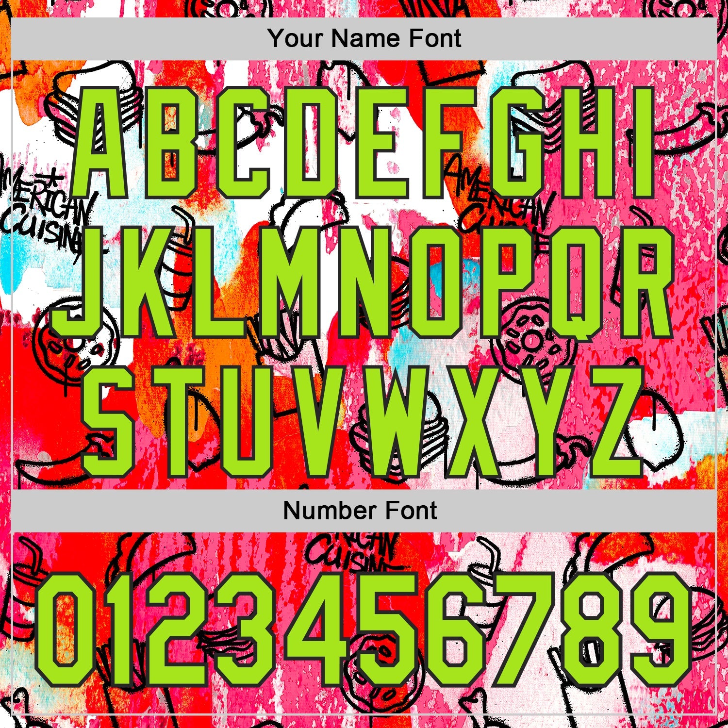 Custom Pink Neon Green-Black Foodie American Cuisine Fast Food Burger Fries & Pizza Authentic Baseball Jersey view 5