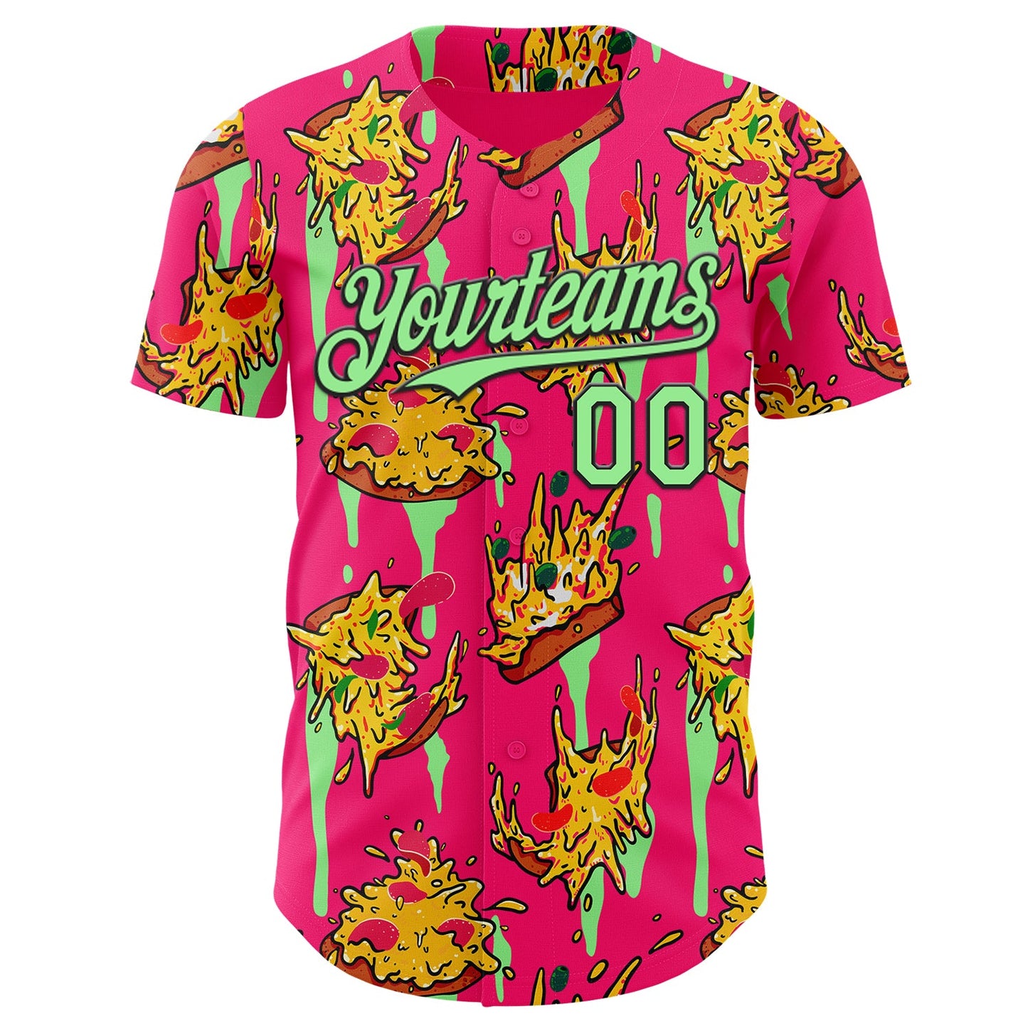 Custom Pink Pea Green-Black Foodie Pizza Authentic Baseball Jersey view 2