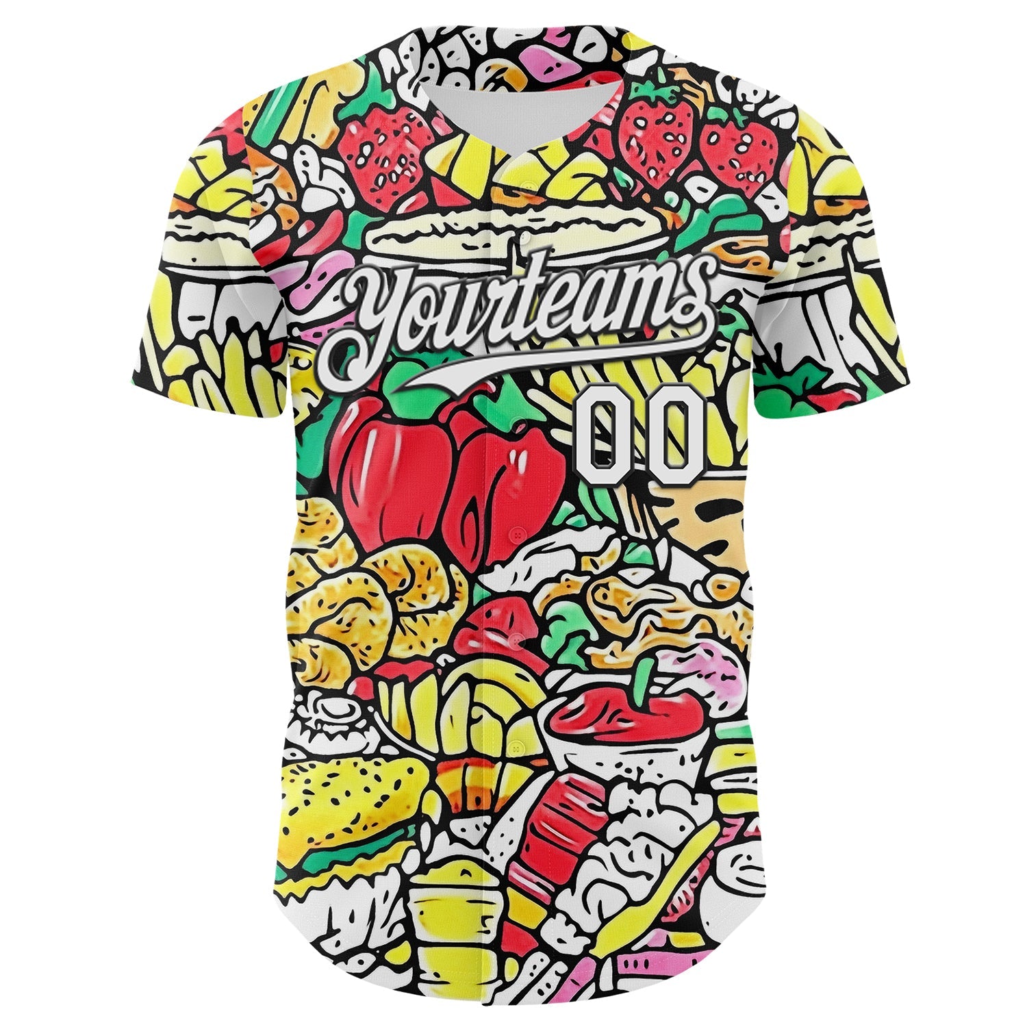 Custom White-Black Foodie Fast Food & Fruit Authentic Baseball Jersey view 2