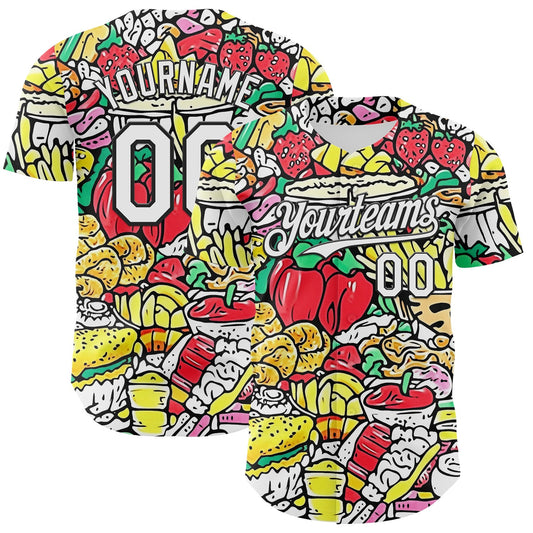 Custom White-Black Foodie Fast Food & Fruit Authentic Baseball Jersey - Main View