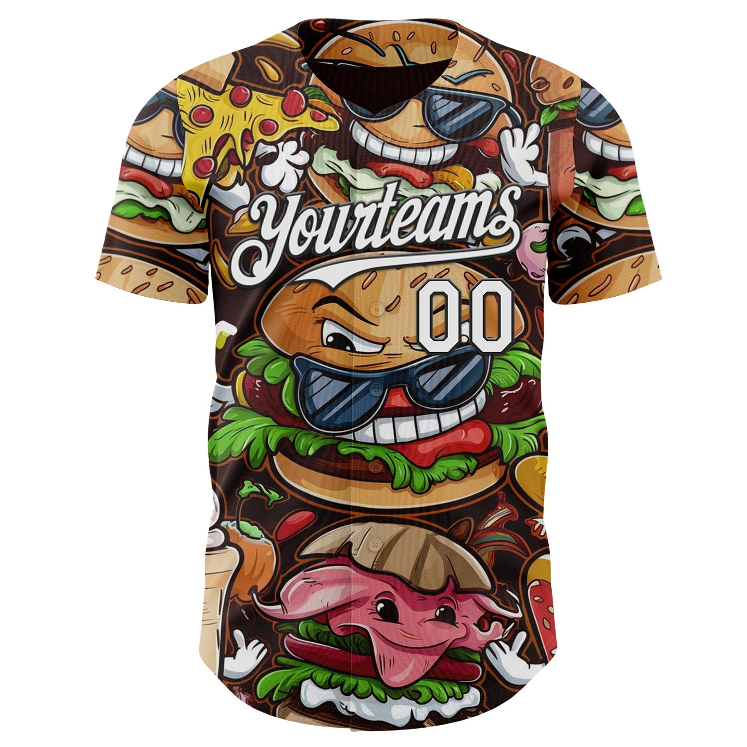 Custom Black-White Foodie Fast Food Hamburger Authentic Baseball Jersey view 2