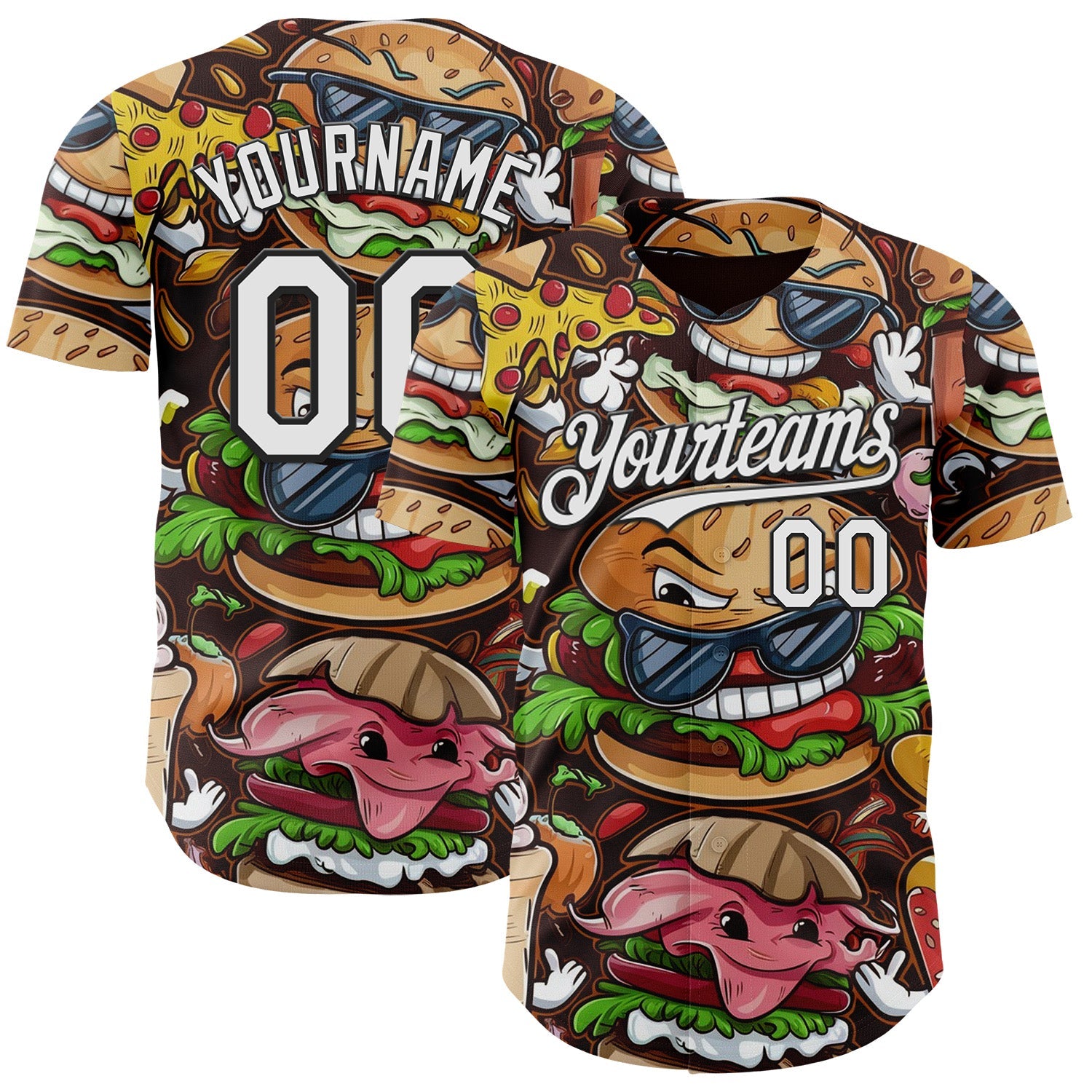 Custom Black-White Foodie Fast Food Hamburger Authentic Baseball Jersey - Main View