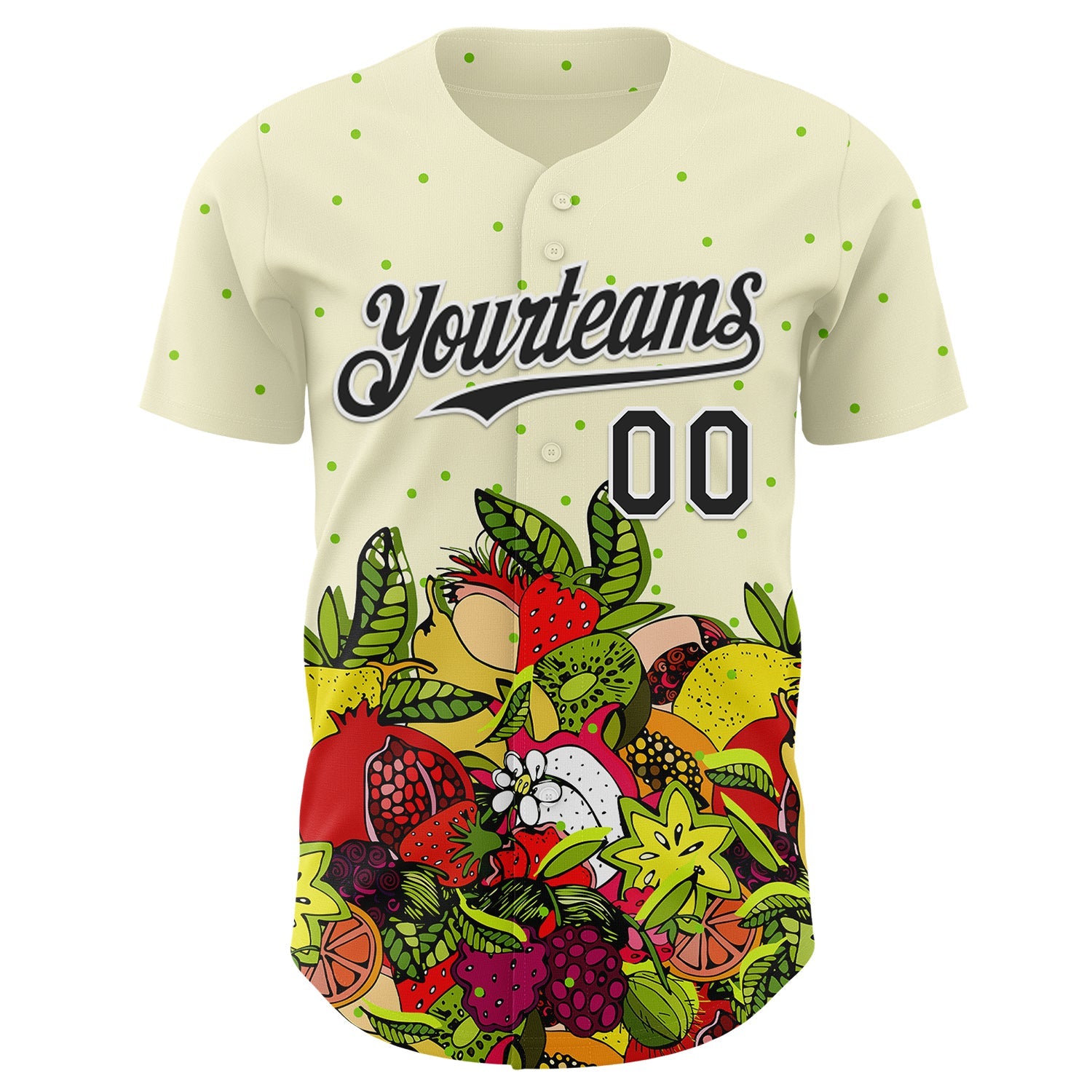 Custom Cream Black-White Foodie Exotic Fruit Authentic Baseball Jersey view 2