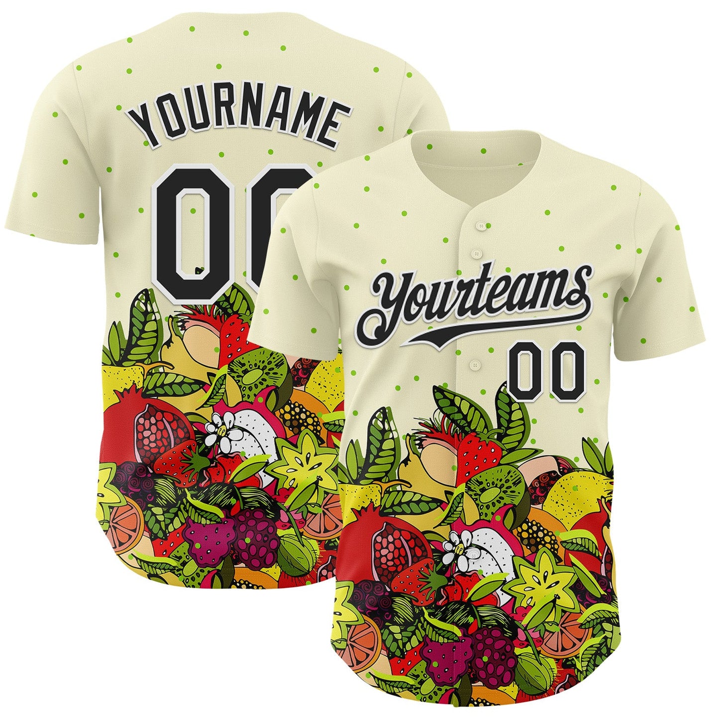 Custom Cream Black-White Foodie Exotic Fruit Authentic Baseball Jersey - Main View
