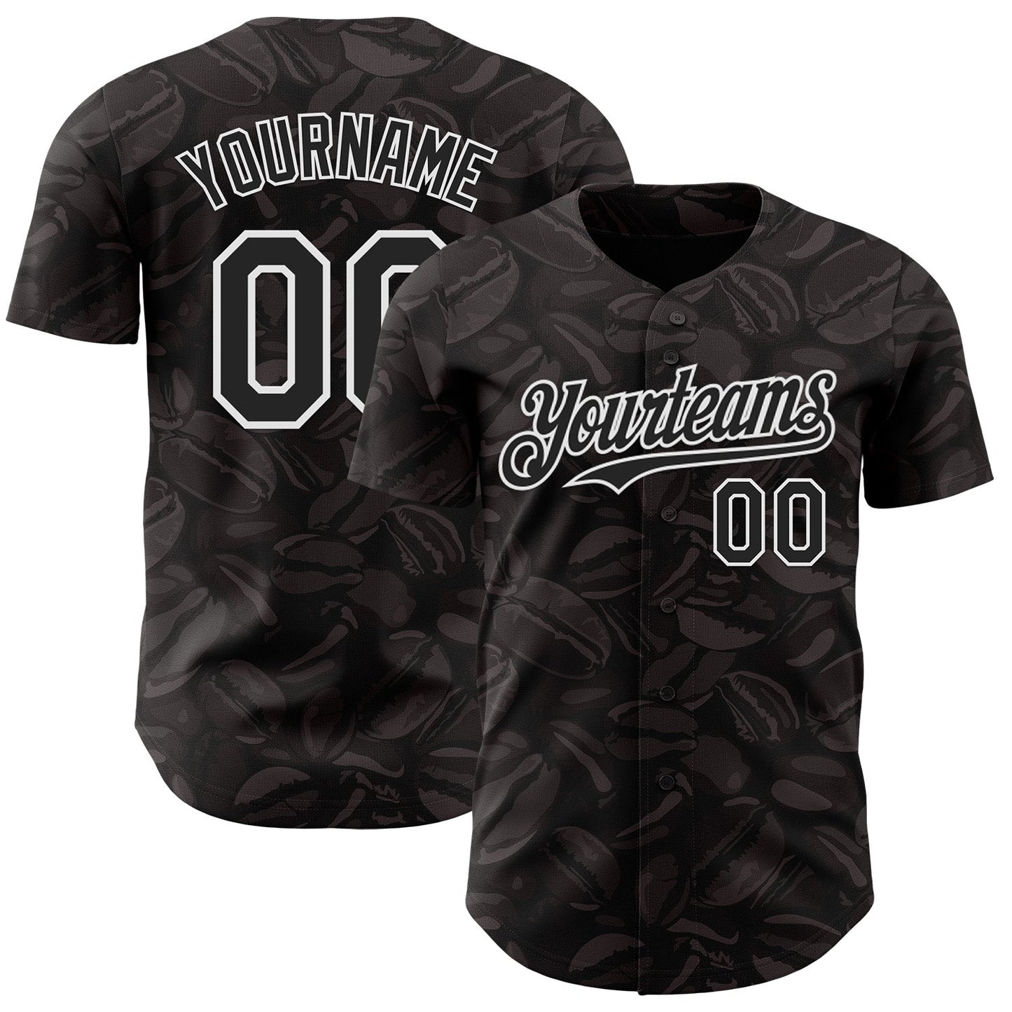 Custom Black-White Foodie Coffee Beans Authentic Baseball Jersey - Main View