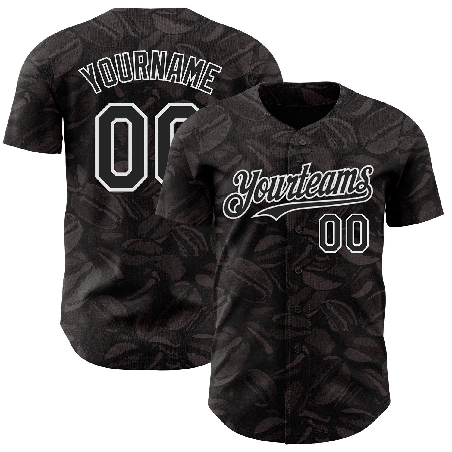 Custom Black-White Foodie Coffee Beans Authentic Baseball Jersey - Main View