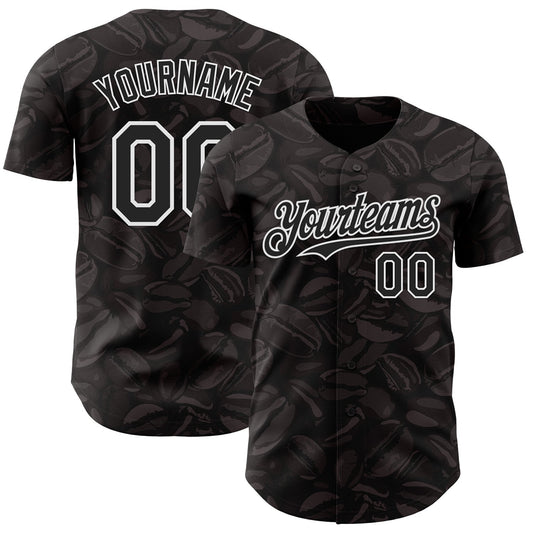 Custom Black-White Foodie Coffee Beans Authentic Baseball Jersey - Main View