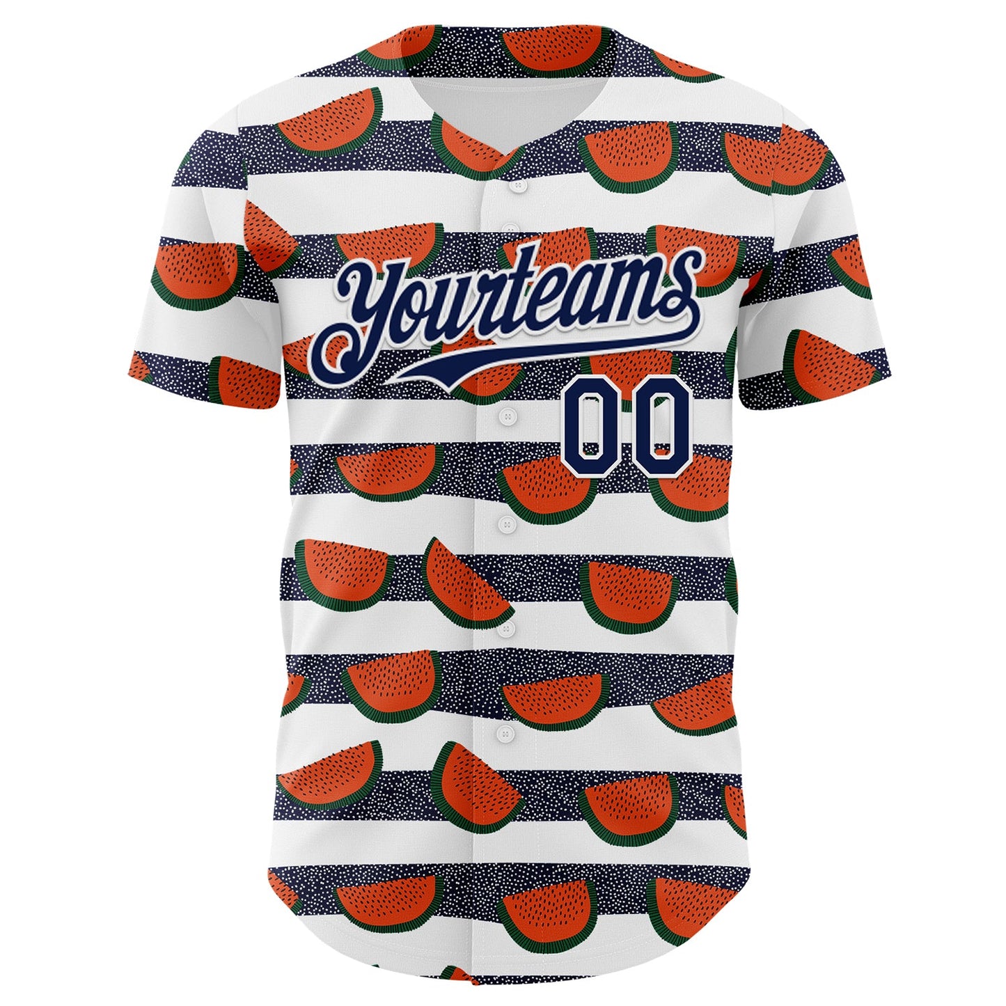 Custom White-Navy Foodie Watermelon Authentic Baseball Jersey view 2