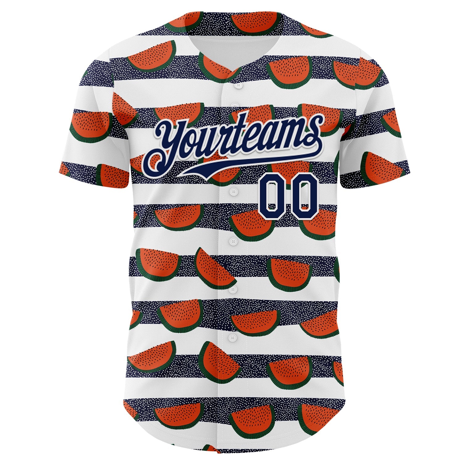 Custom White-Navy Foodie Watermelon Authentic Baseball Jersey view 2