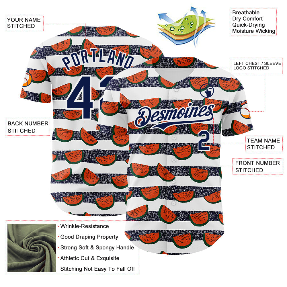 Custom White-Navy Foodie Watermelon Authentic Baseball Jersey view 3