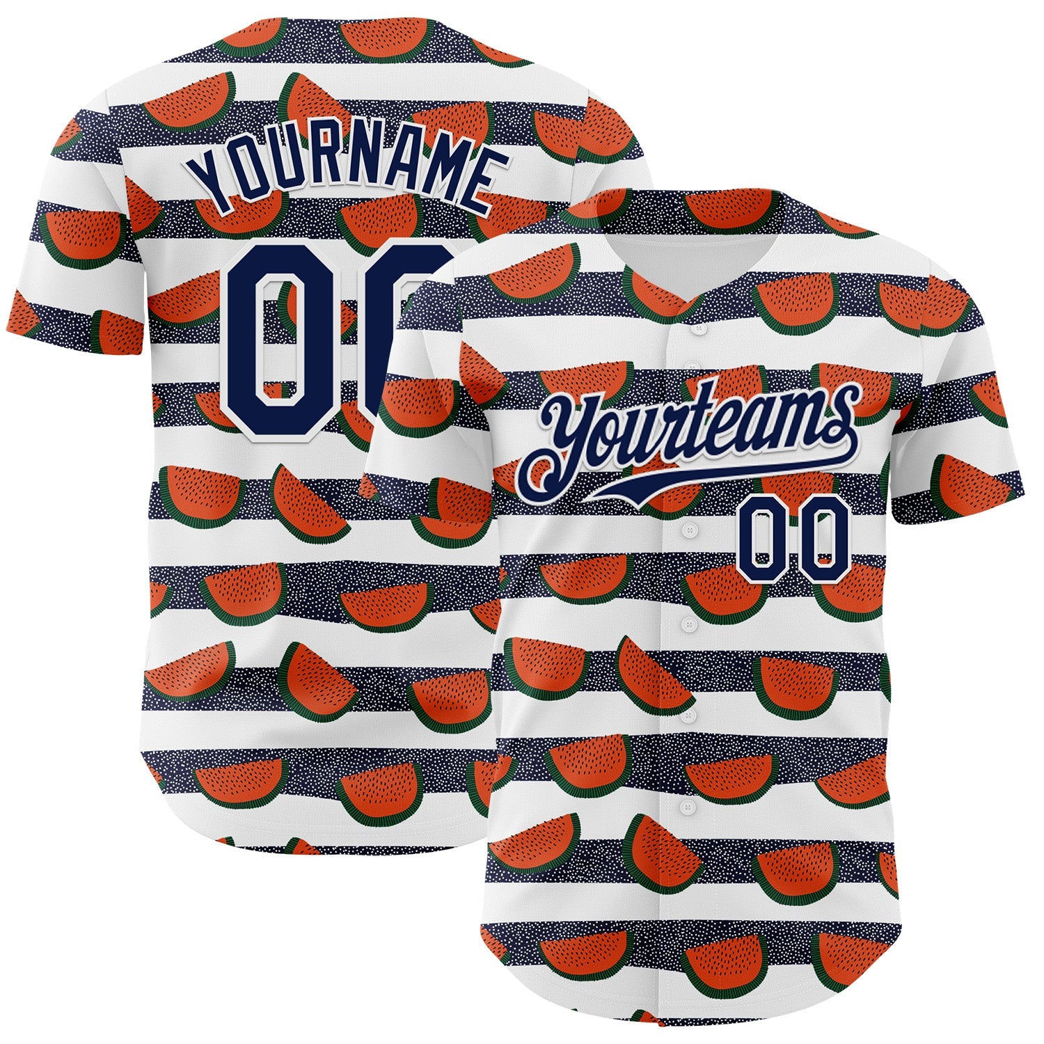 Custom White-Navy Foodie Watermelon Authentic Baseball Jersey - Main View