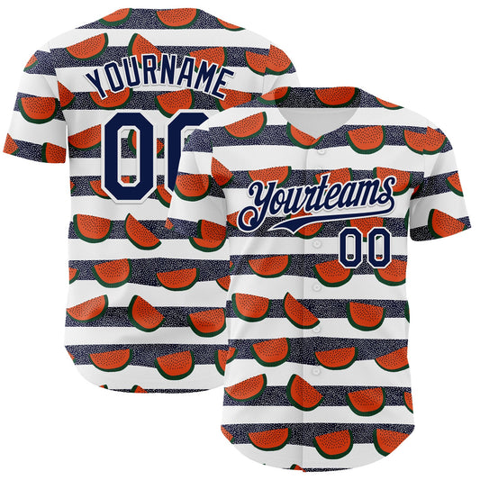 Custom White-Navy Foodie Watermelon Authentic Baseball Jersey - Main View