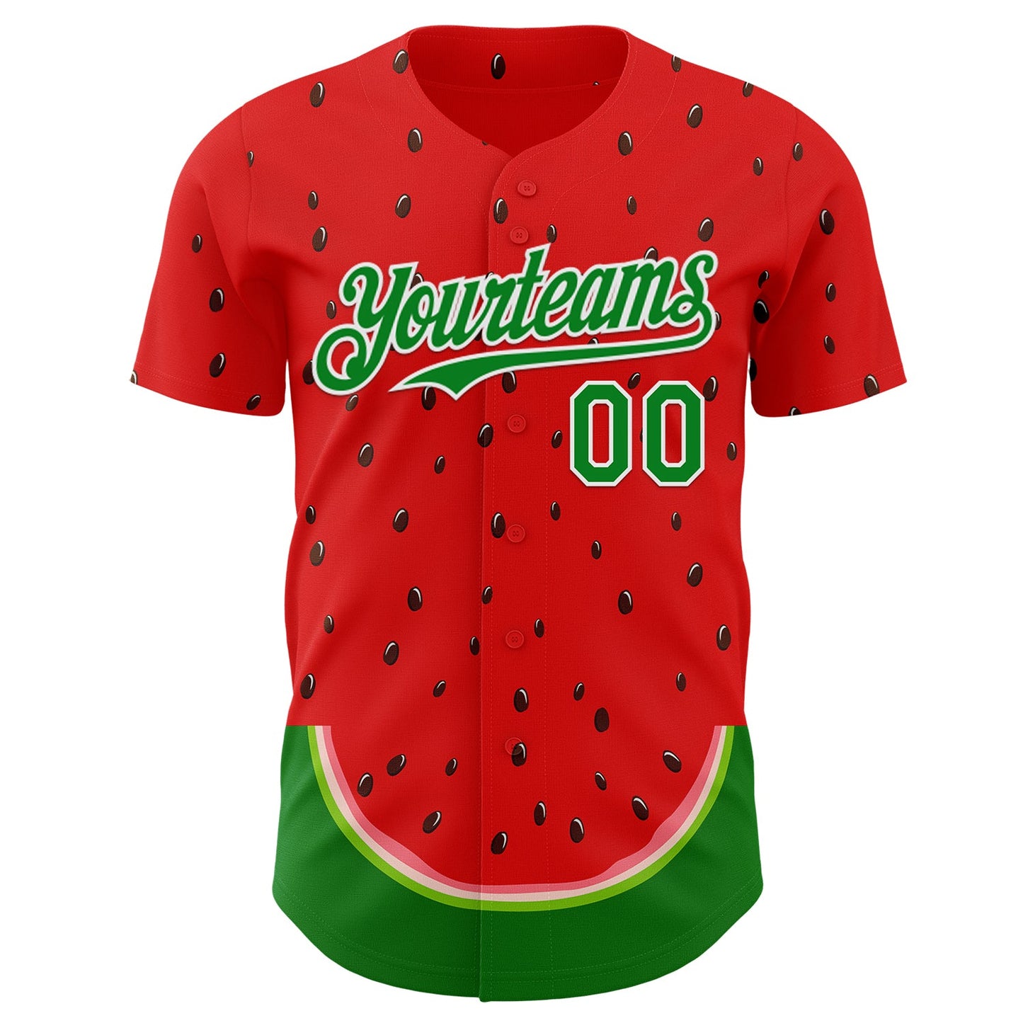 Custom Red Grass Green-White Foodie Watermelon Authentic Baseball Jersey view 2