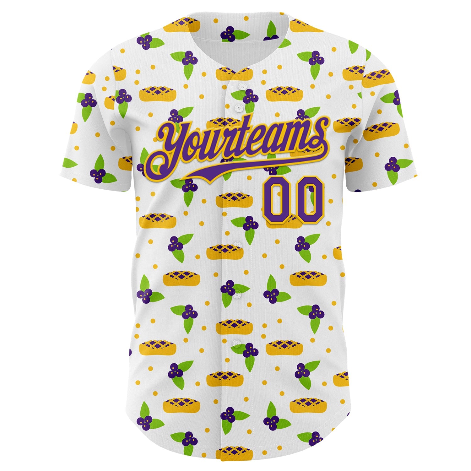 Custom White Purple-Gold Foodie Blueberry Pie Authentic Baseball Jersey view 2