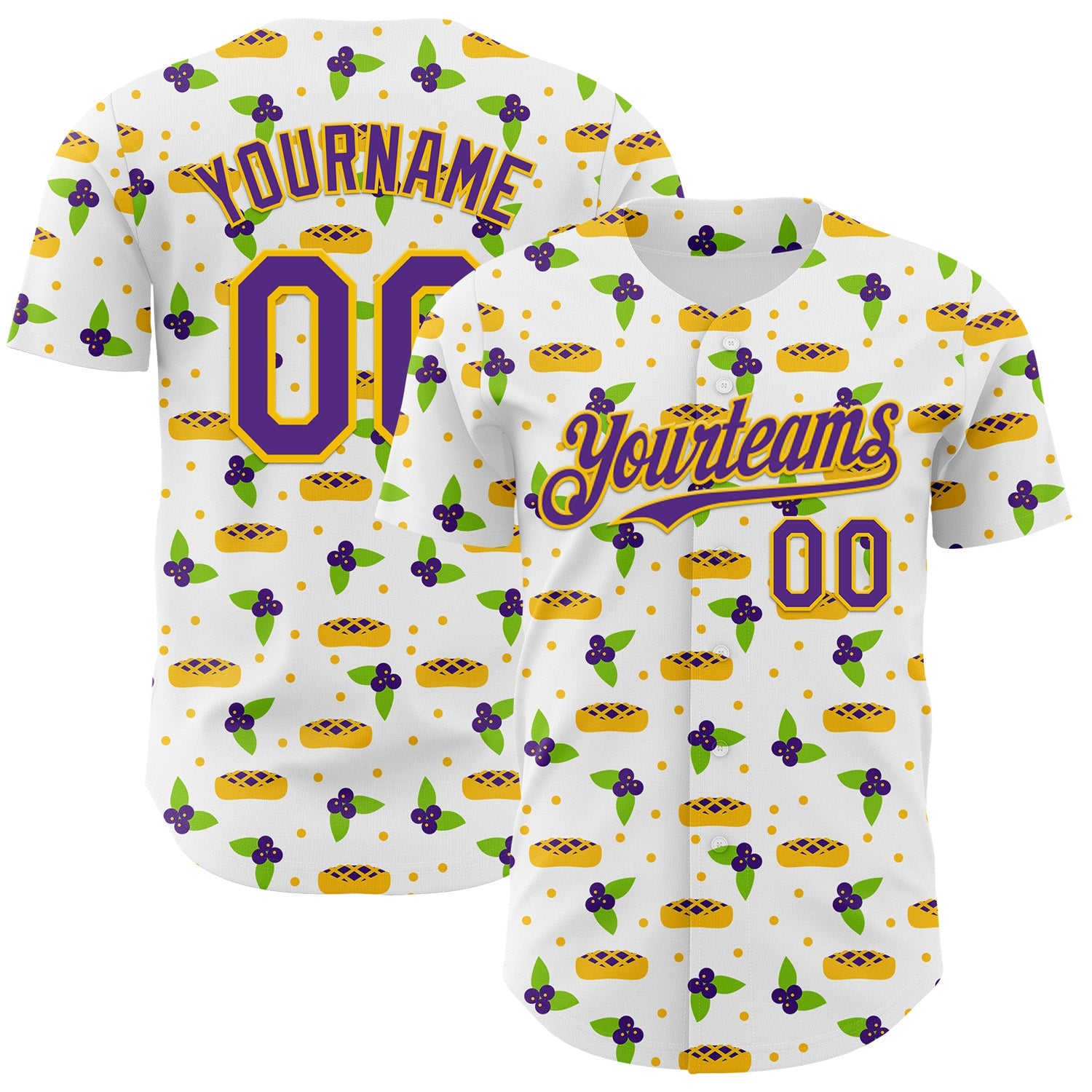 Custom White Purple-Gold Foodie Blueberry Pie Authentic Baseball Jersey - Main View