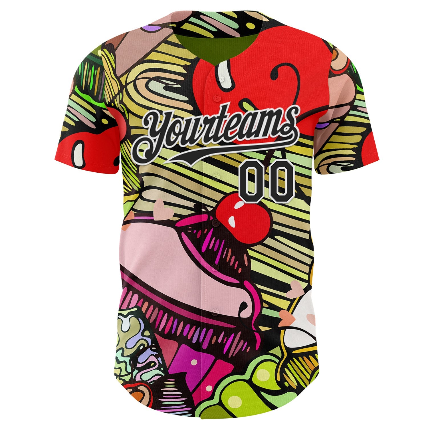 Custom Green Black-White Foodie Cake Ice Cream Authentic Baseball Jersey view 2
