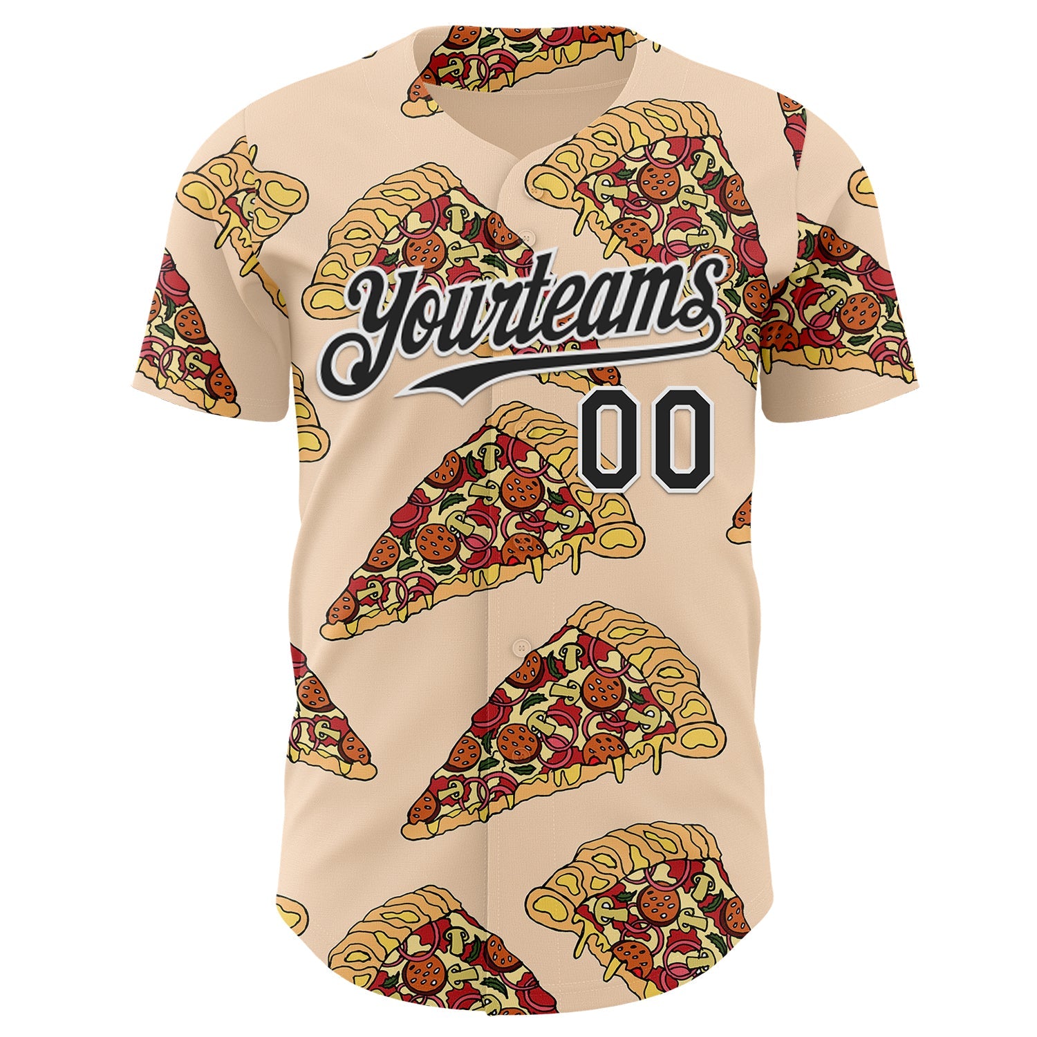 Custom Cream Black-White Foodie Pizza Authentic Baseball Jersey view 2