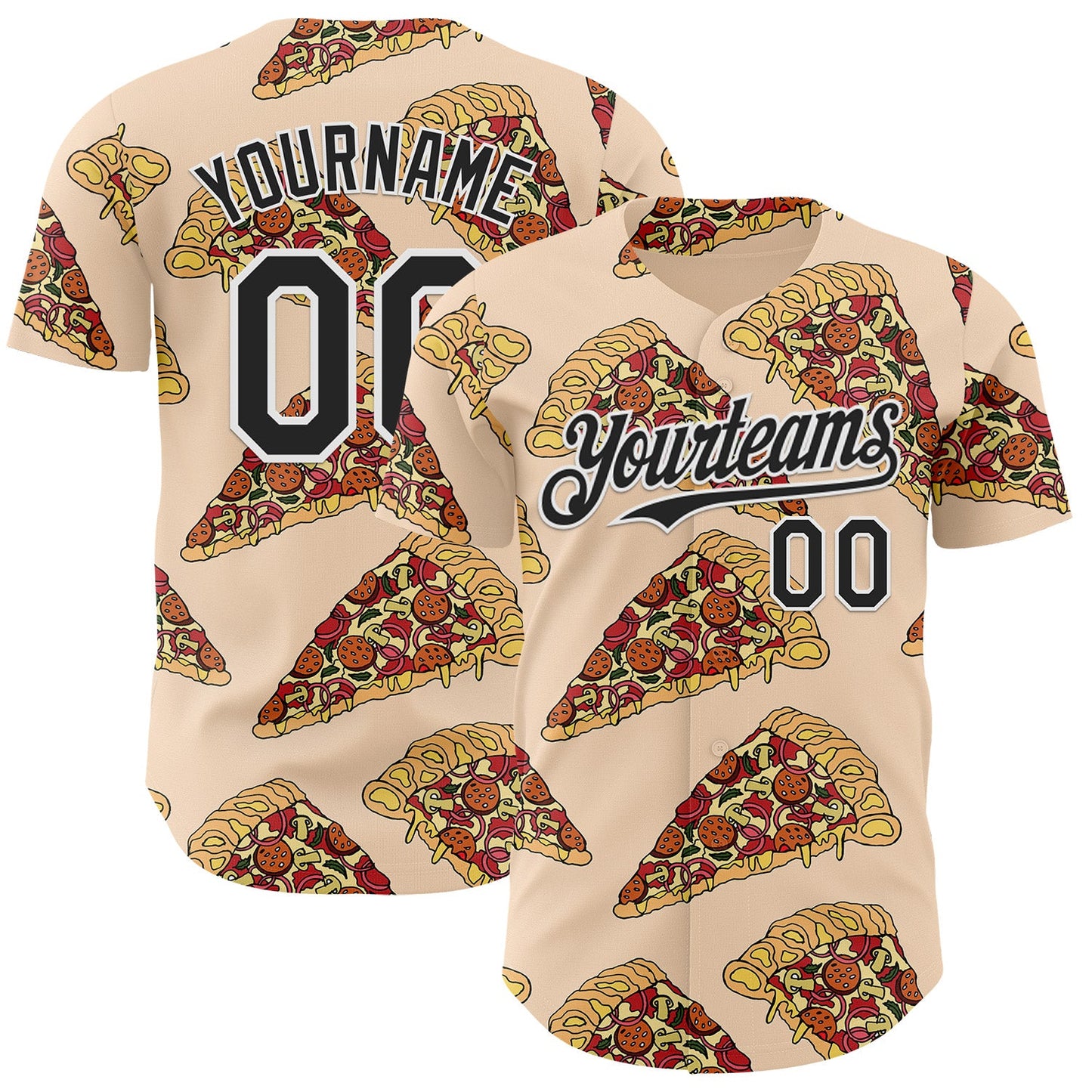 Custom Cream Black-White Foodie Pizza Authentic Baseball Jersey - Main View