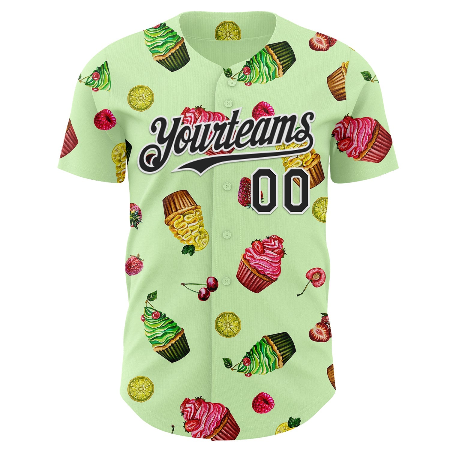 Custom Green Black-White Foodie Cake Ice Cream Authentic Baseball Jersey view 2