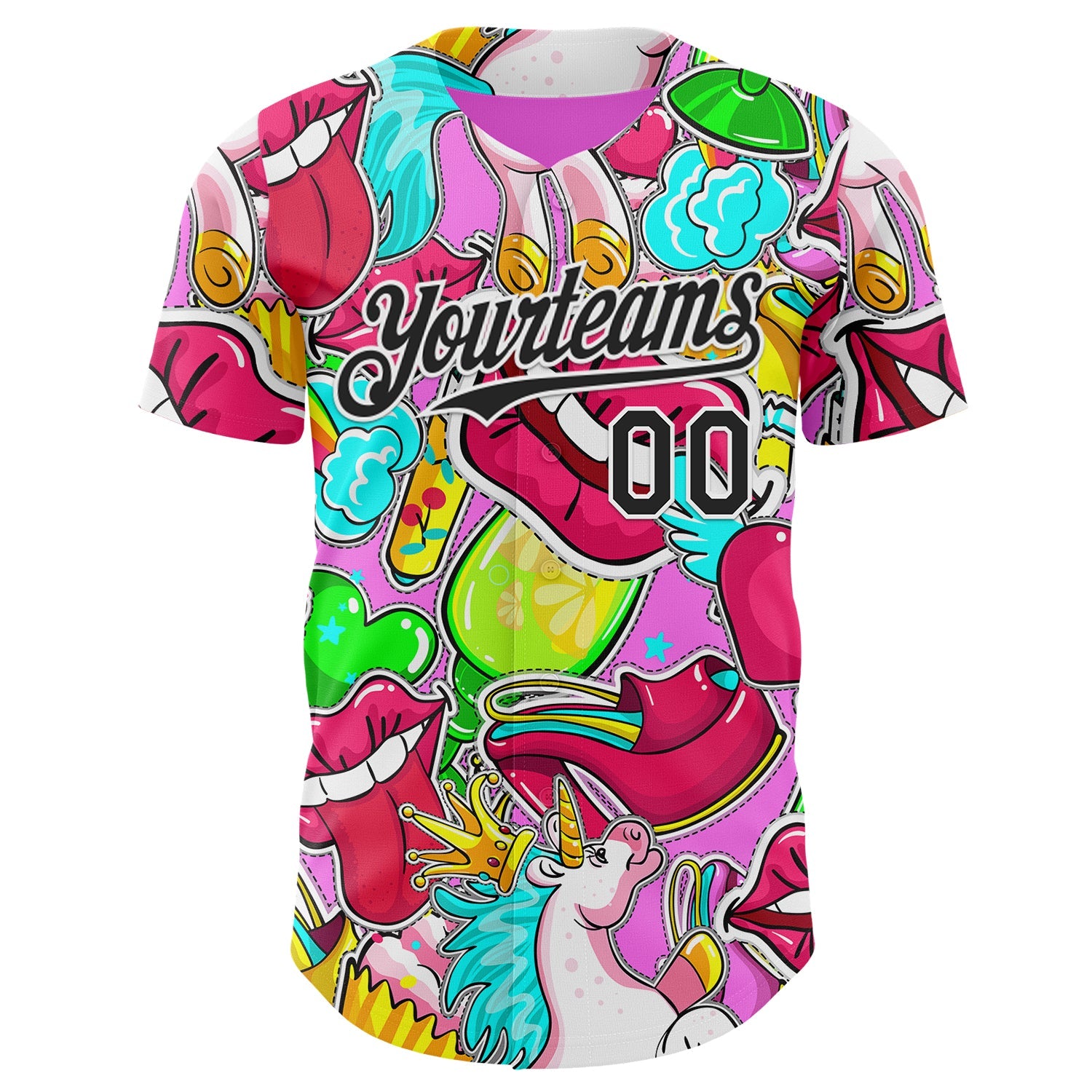 Custom Pink Black-White Foodie Cake Ice Cream Authentic Baseball Jersey view 2