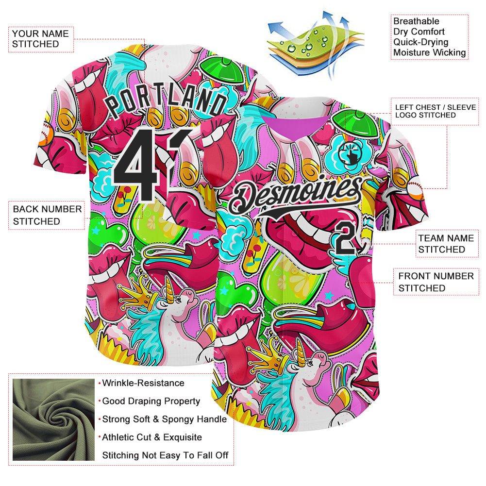Custom Pink Black-White Foodie Cake Ice Cream Authentic Baseball Jersey view 3